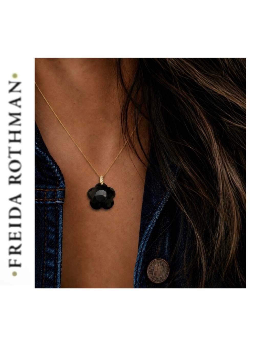 Freida Rothman Vault Faceted Black Onyx Flower Pendant